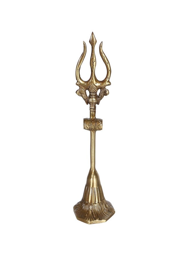 Two Moustaches 8 Inches Brass Shiva's Trishul with Damru, Antique Finish, Brass Mahadev Trishul with Damru Figurine, Shiva Trishul Statue, Solid Brass Heavy Weight 370 Grams, Standard, Pack of 1 - Image 3